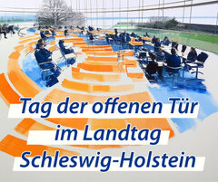 Stilisiertes Bild eines Parlaments in einem Saal mit großen Fensterflächen