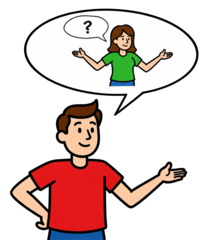 Strichgrafik einer Person, die eine Frage für einen Freund stellt.